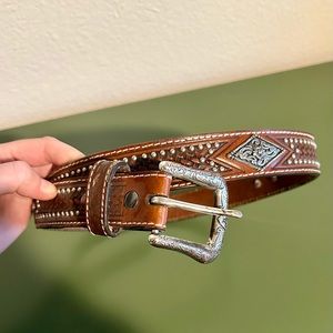 Ariat western floral studded tooled brown belt